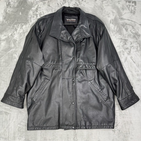 Wilsons Leather Jackets & Blazers - Vintage Wilsons Black Leather Jacket Mens Large L Field Overcoat 90s Y2K Read